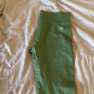 Forever 21 Olive Green Ribbed High-Waist Leggings